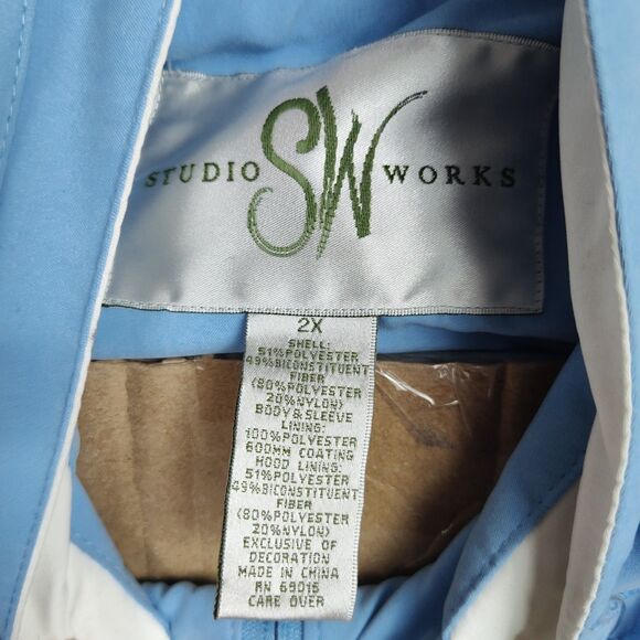 Studio Works Jacket Women's Size 2X Blue w/ White Accents Hooded Full-Zip NWI - Picture 7 of 11
